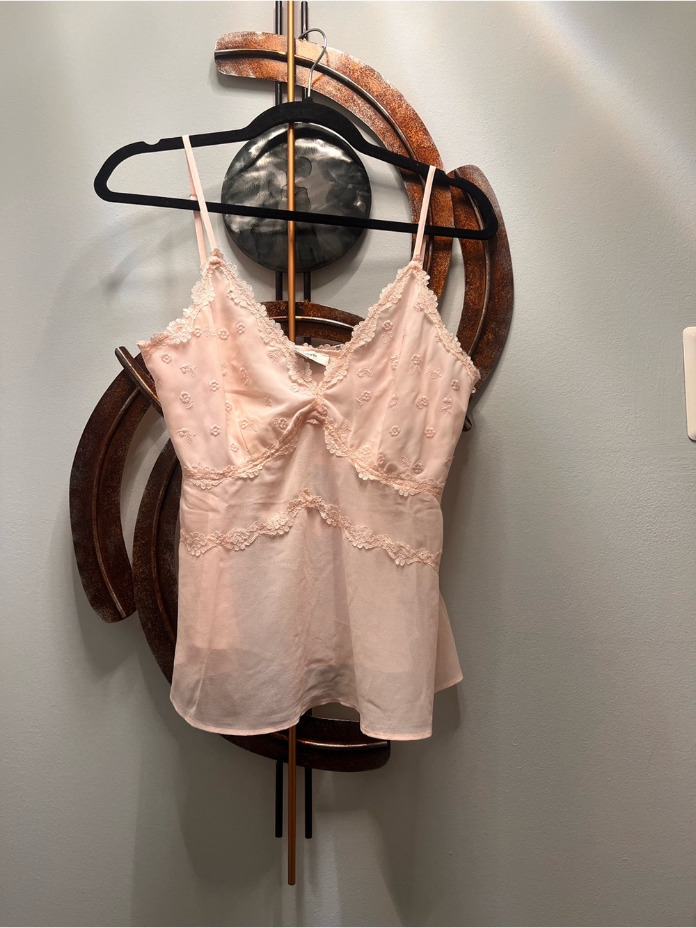 Francesca's Collections Pale Pink Lace-Trim Chemise Top M